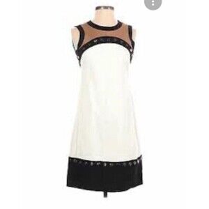 Etcetera White Tan Colorblock Sleeveless Dress Size 2